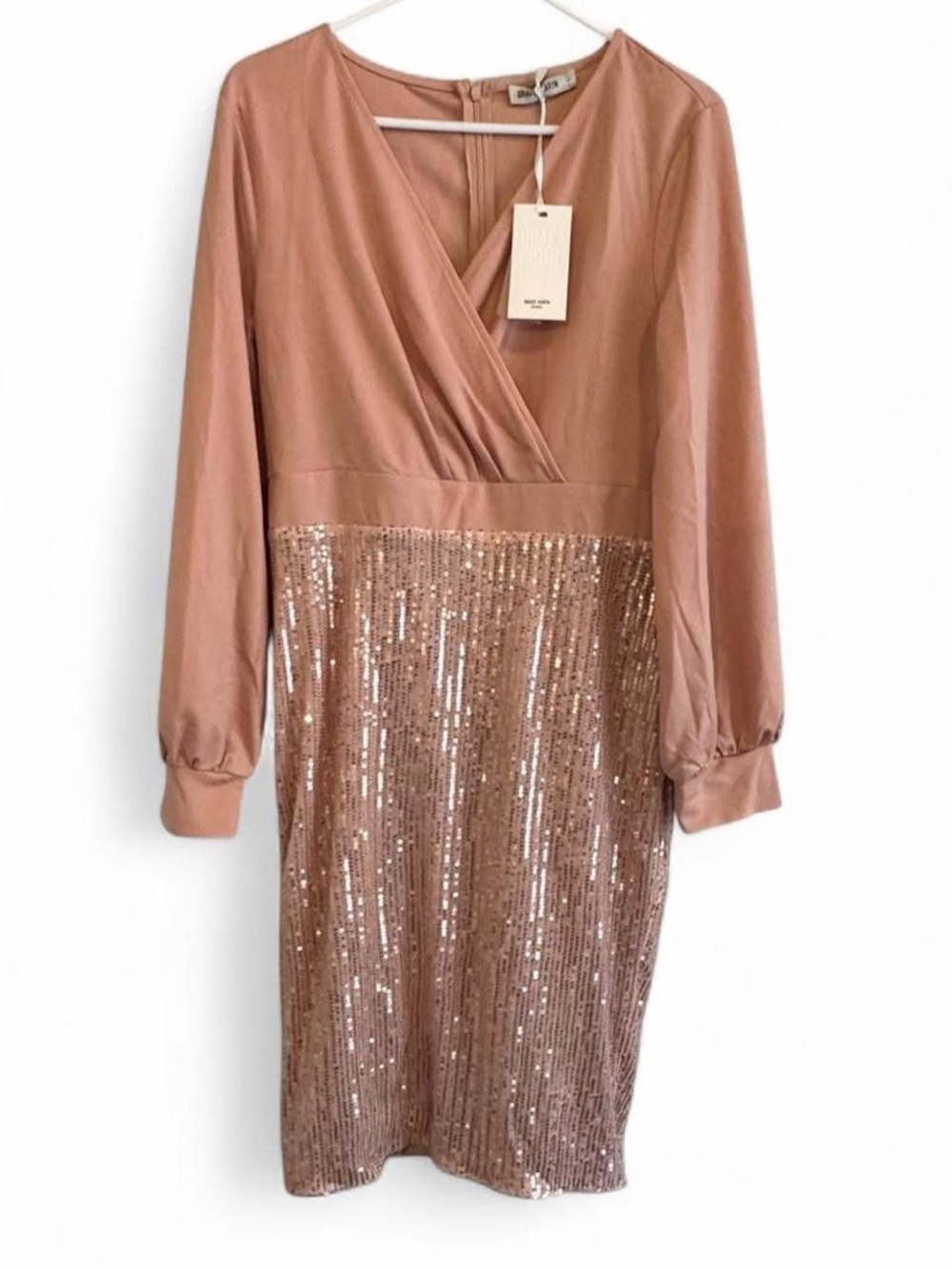 NWT grace Karin light pink Sequin bottom Wrap top dress